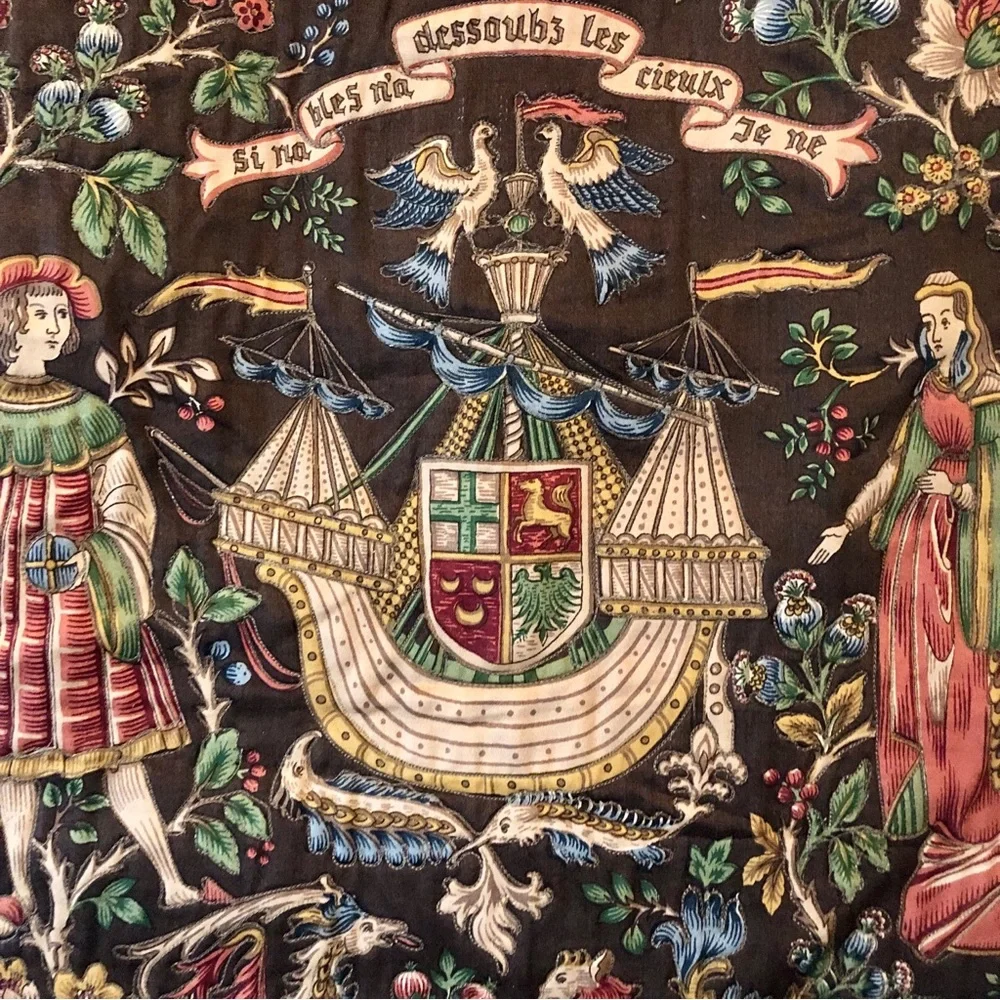 Vintage French Medieval Wall Hanging Tapestry Panel Barques des Amours